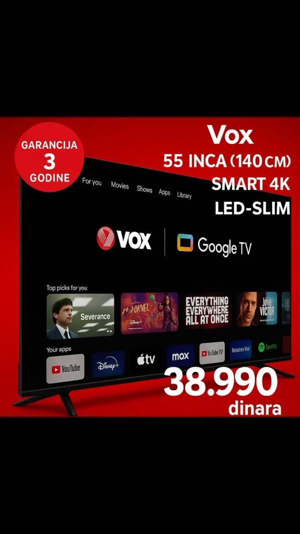 "Vox", SMART, 55", UHD, 4K, LED, ULTRA SLIM, GARANCIJA 3 GODINE