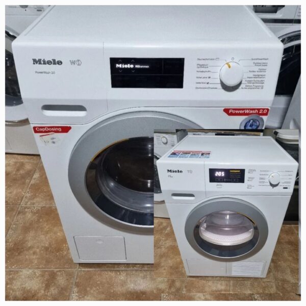 "Miele - W1" i " "Miele - T1", paket - masina za pranje i masina za susenje vesa, po 8 kg, 1400rpm, susara susi na principu  Toplotne Pumpe, srpski meni, izuzetan komplet! Garancija 6 meseci, moguc prevoz